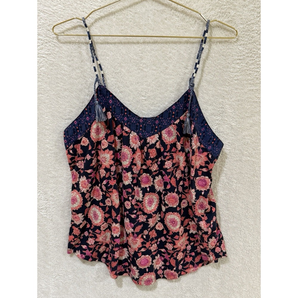 Lucky Brand Women Large Orange Pink Mix Print Strappy Tank Cami Top NWT